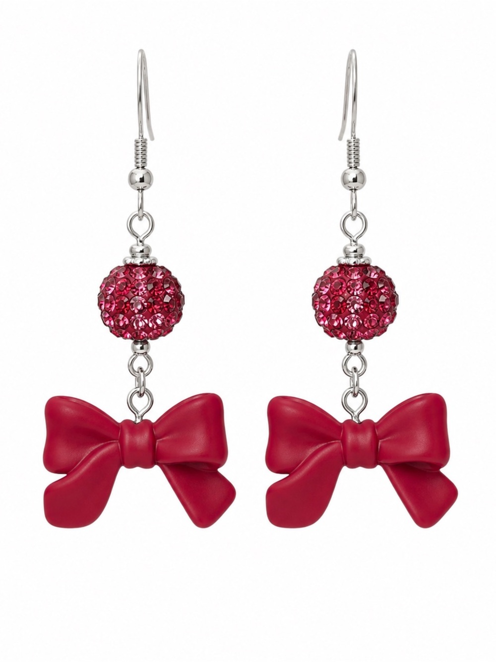 Elegant Red Bow and Sparkling Rhinestone Earrings
